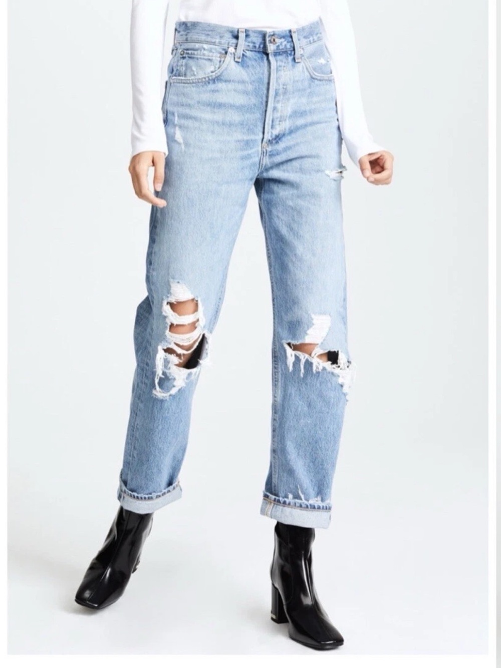 Agolde 90’s Mid Rise Loose Jeans Womens 27 Blue Rigid Denim Distressed Cotton